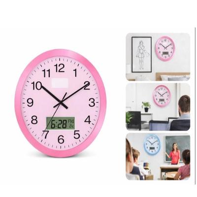 Relogio de Parede Analogico Calendario Termometro Digital Despertador Rosa Vidro 25CM