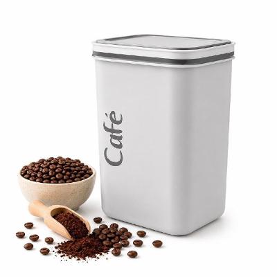 Pote Hermético para Café Quadrado Organizador Plástico Resistente BPA Free Vedação Cozinha Cinza