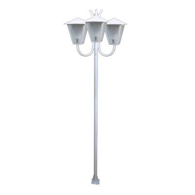 Poste de Jardim L052OM Estilo Colonial Braço Curvo Luminária Romana Tripla Branco Bivolt Ouro Minas