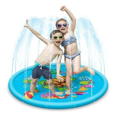Piscina Infantil Inflável com Chafariz Tapete Pulverizador Ajuste de Altura da Água Durável Azul