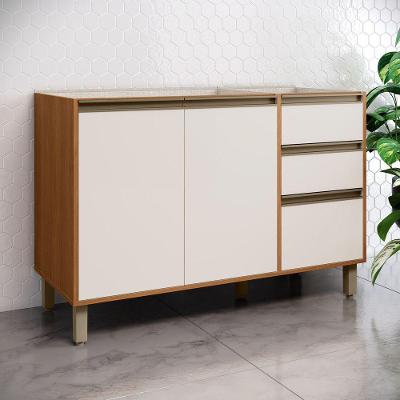 Balcão Pia Venaly 3 Portas 2 Gavetas MDF-MDP 120CM Cinamomo-off White