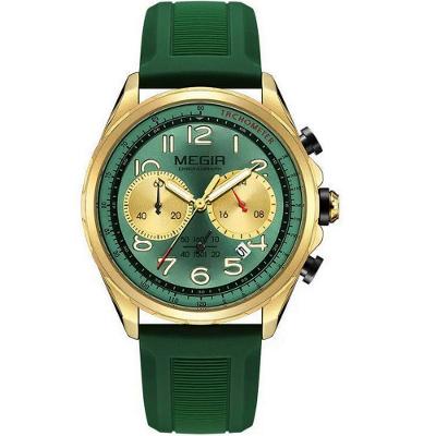 Relógio Masculino de Quartzo Estilo Esportivo Impermeável Luminoso Verde Pulseira Silicone Megir