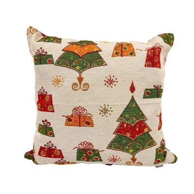 Almofada Decorativa Natalina Gobelin Pinheiros e Presentes 45x45cm com Enchimento Yangzi