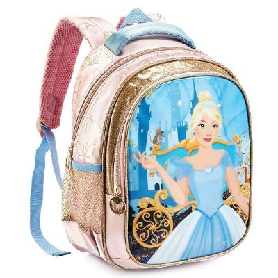 Mochila Escolar Denlex Princesa Cinderela Poliester e PVC Azul Infantil Feminina