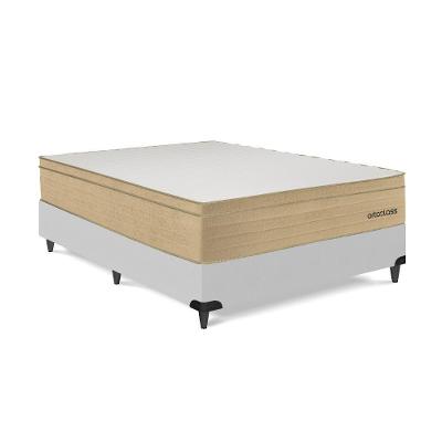Cama Box com Colchão Viúva Poli Pillow D33 Espuma Bege Corino Branco Ortobom