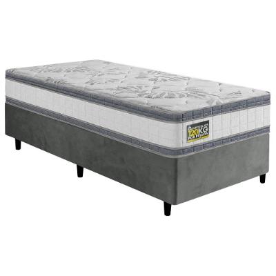 Cama Box com Colchão Solteiro Molas Ensacadas D33 Double Face Branco e Cinza Hellen Estofados