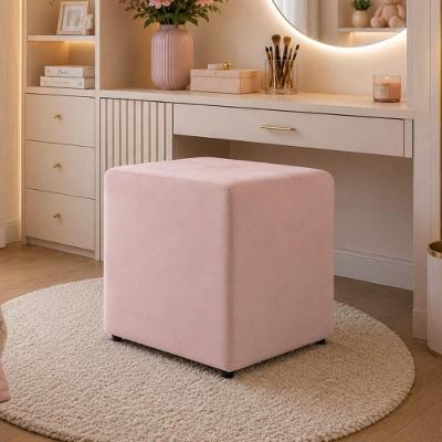 Puff Quadrado Estofado CRSLR-PUF001 Veludo Rosa Multimóveis