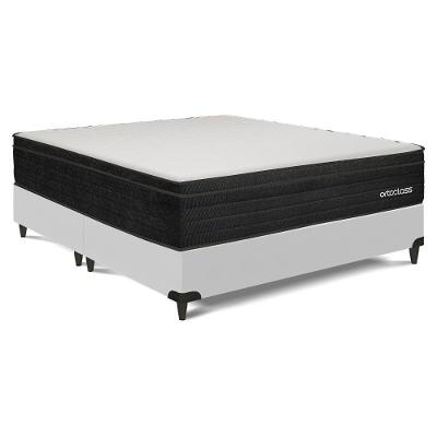 Cama Box com Colchão Queen Poli Ortopillow D45 Espuma Courino Branco Ortobom