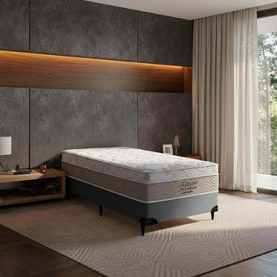 Cama Box com Colchão Solteiro Elegant Nano Molas Ensacadas Ortopillow Malha Branco Cinza Ortobom
