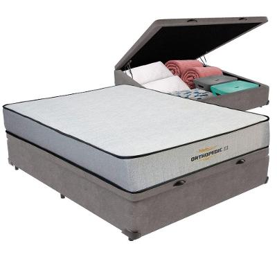 Cama Box com Baú Viúvo Bravus Ortopillow Espuma Ortopédico Cinza Vtech 128CM
