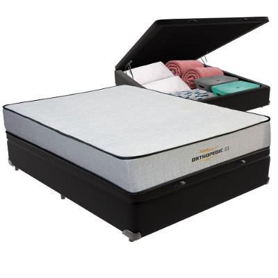Cama Box com Baú Viúvo Bravus Ortopillow Espuma Ortopédico Preto Vtech 128CM