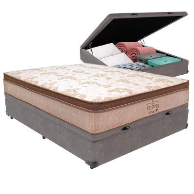 Cama Box com Baú Solteiro Bravus Molas Ensacadas Courino Cinza Vtech