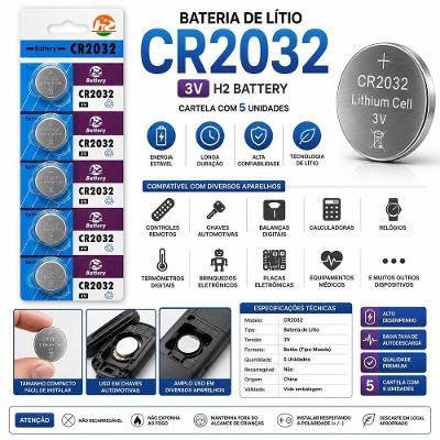Bateria Tipo Moeda CR2032 3V com Tecnologia de Lítio 5 Unidades