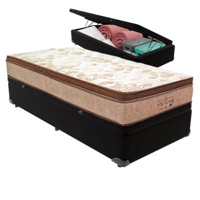 Cama Box com Baú Solteiro Bravus com Colchão Victory Molas Ensacadas Preto Vtech