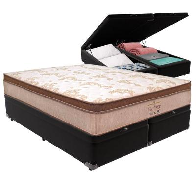 Cama Box com Baú Queen Bravus Euro Pillow Molas Ensacadas Preto Vtech 158CM