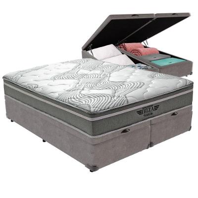 Cama Box com Baú Queen Bravus Molas Ensacadas Cinza Vtech 158CM