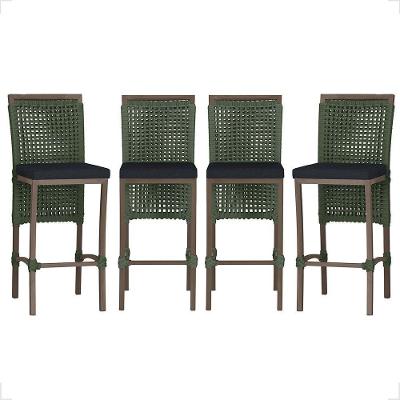 Banqueta Alta Roma Alumínio Corda Náutica Tecido 12 Verde Marrom Trama Original
