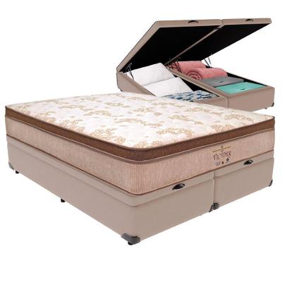 Cama Box com Baú King Bravus Euro Pillow Molas Ensacadas Bege Vtech