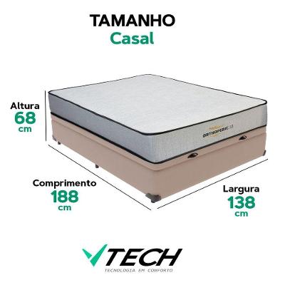 Cama Box com Baú Casal Bravus com Colchão Orthopedic D33 Extra Firme Bege Vtech