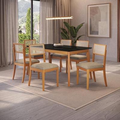 Conjunto Sala de Jantar CSJ450CA Nara Vidro Preto Fosco Madeira Maciça Linho Fendi Kappesberg