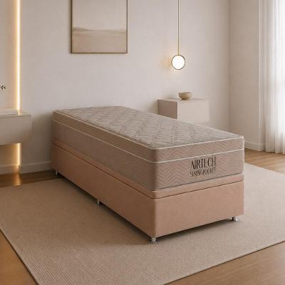 Cama Box com Baú Solteiro Conjunto Airtech Spring Pocket Ortopillow Molas Ensacadas Bege Ortobom