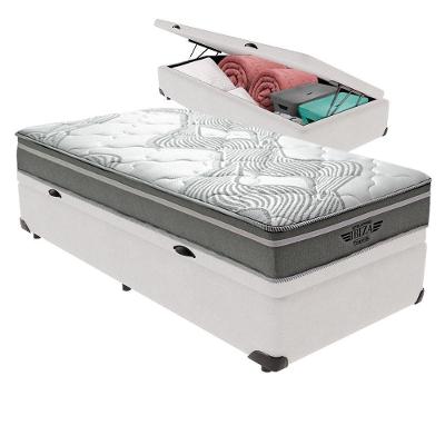 Cama Box com Baú Solteiro Bravus com Colchão Ibiza Molas Ensacadas Branco Vtech