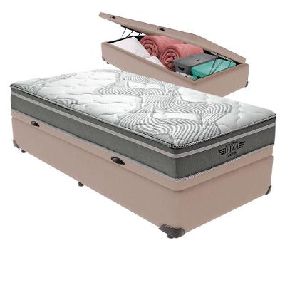 Cama Box com Baú Solteiro Bravus com Colchão Ibiza Molas Ensacadas Bege Vtech