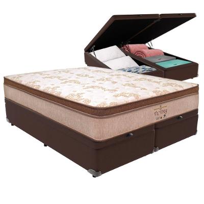 Cama Box com Baú Queen Bravus Euro Pillow Molas Ensacadas Marrom Vtech 158CM