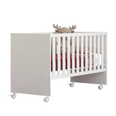 Berço Reto para Colchão 130x60 com Rodízios Doce Sonho Estrado Ajustável Branco Qmovi