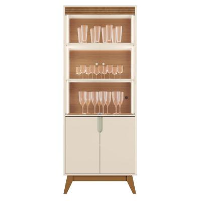 Cristaleira Paraty 4 Portas Vidro Led 70CM MDP e MDF Off White Amendoa