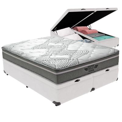 Cama Box com Baú King Bravus com Colchão Ibiza Molas Ensacadas EPS Branco Vtech