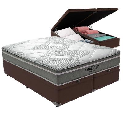 Cama Box com Baú King Bravus com Colchão Ibiza Molas Ensacadas Marrom Vtech