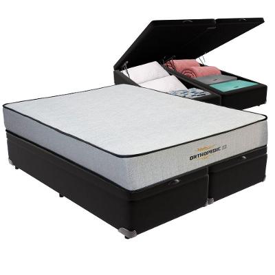 Cama Box com Baú King Bravus Colchão Ortopédico D33 Preto Vtech