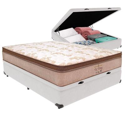 Cama Box com Baú Casal Bravus Euro Pillow Molas Ensacadas Branco Vtech 138CM