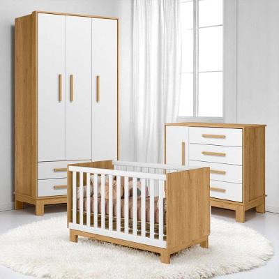 Conjunto Infantil Luar Berço Mini Cama Cômoda Guarda Roupa 4 Portas 6 Gavetas MDP Freijó Branco