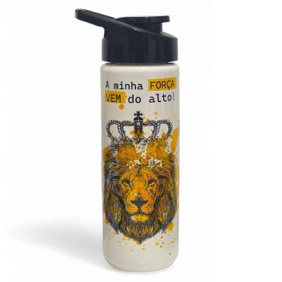 Garrafa Água Squeeze Leão de Judá Fé Plástico BPA Free Academia Preto 700ML Plasduran