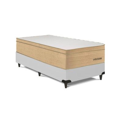 Cama Box com Colchão Solteiro Poli Ortopillow D33 Espuma Malha Lace Linho Bege Corino Branco Ortobom