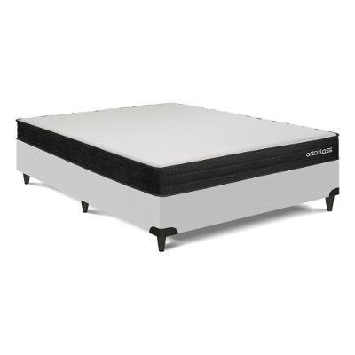 Cama Box com Colchão Casal Poli D45 Ortoclass Espuma Malha Lacê Linho Cinza Ortobom