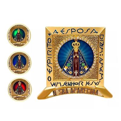Nicho Enfeite de Mesa Nossa Sra Aparecida com Led Colorido Metal 7CM 8CM Dourado