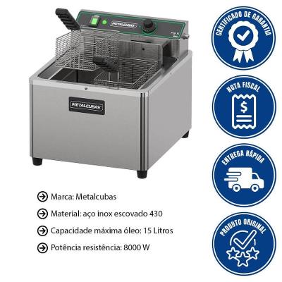 Fritador Industrial Elétrico Zona Fria de Óleo FOE15 m 220V 15L Inox Metalcubas