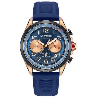 Relógio Masculino de Quartzo Impermeável Luminoso Pulseira Silicone Azul Megir
