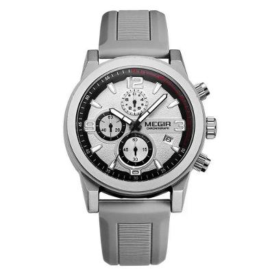 Relógio Esportivo Masculino Militar Analógico Quartzo Silicone Cronógrafo Impermeavel Cinza Megir