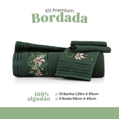 Jogo de Toalhas Premium 2 Peças 100% Algodão 290g-m2 Macio para Bordar Verde Casa com Amor