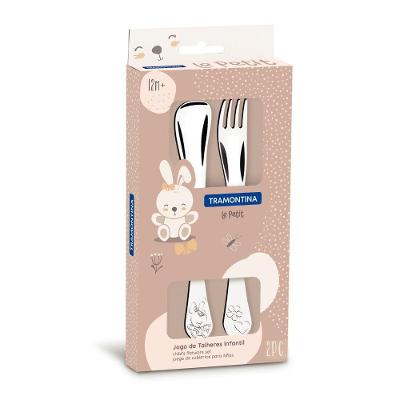 Jogo de Talheres Infantil Le Petit Aço Inox Brilho Desenho Alto Relevo Meninas 2 Peças Tramontina