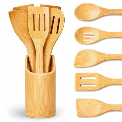 Conjunto de Utensilios de Cozinha Bambu com Suporte Organizador Uso Diario Aquilae