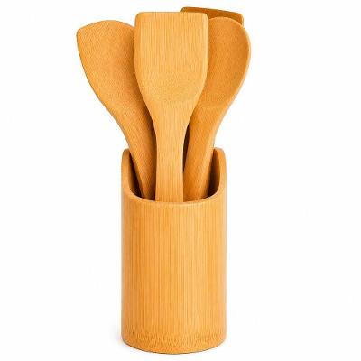 Colher de Pau Kit 4 Utensílios Bambu Superfície Lisa Uso Diário Aquilae