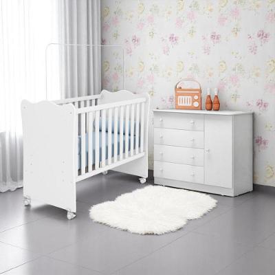 Conjunto Infantil Aurora 1 Porta 4 Gavetas MDP Branco Qmovi
