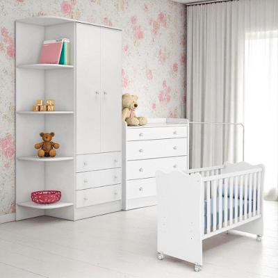 Conjunto de Quarto Infantil Doce Sonho 2 Portas 4 Gavetas MDP Branco Qmovi