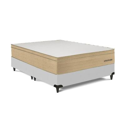 Cama Box com Colchão Queen Poli Ortopillow D33 Ortoclass Espuma Malha Lacê Bege Courino Branco