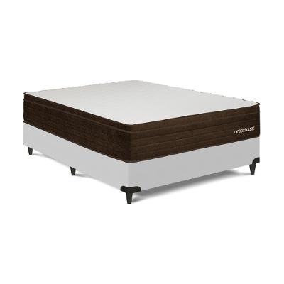 Cama Box com Colchão Casal Poli Pillow D28 Espuma Marrom Corino Branco Ortobom